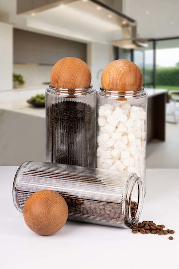 SteweHome Set of 4 Jars for Tea Coffee Sugar with Wooden Lid 1500ml
