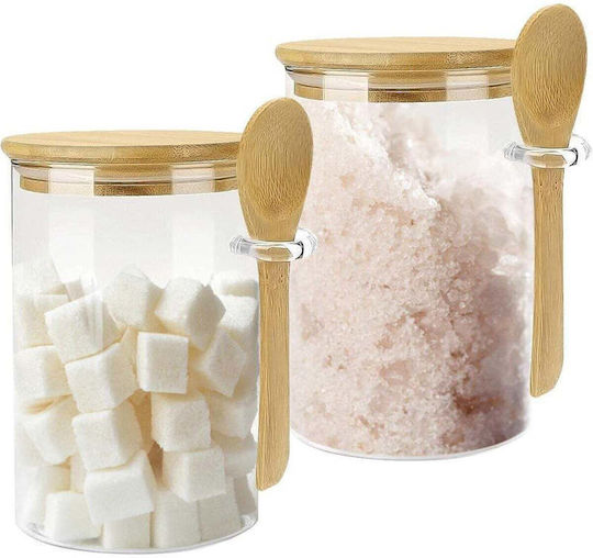 SteweHome Set of 2 Jars for Coffee Sugar Tea with Airtight Lid Wooden Orange 450ml