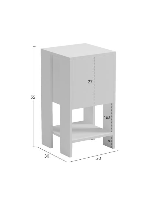 Argus Wooden White Bedside Table 30x30x55cm
