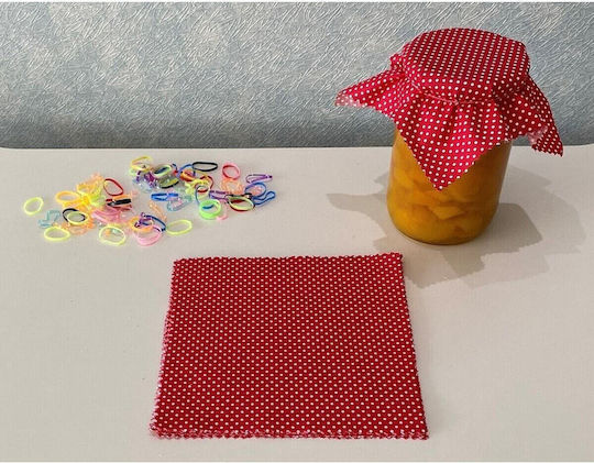 Stewehome Set Of 25 Pieces Fabric Jar Lid Covers Polka Dot Multicolored Elastic Binding Bands Red