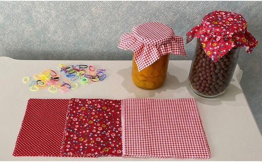 Stewehome Set Fabric Covers for Jar Lids Multicolored Elastic Bands Red