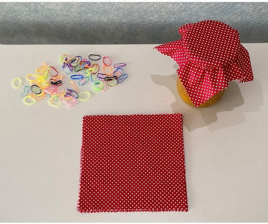 Stewehome Set Of 25 Pieces Fabric Jar Lid Covers Polka Dot Multicolored Elastic Binding Bands Red