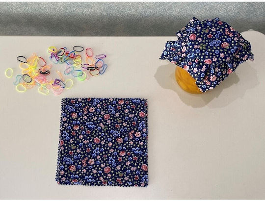 Stewehome Set Of 25 Pieces Fabric Jar Lid Covers Flowers Multicolored Elastic Tying Bands Dark Blue