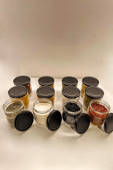 SteweHome Glass Spice Jars Black 12 Pieces