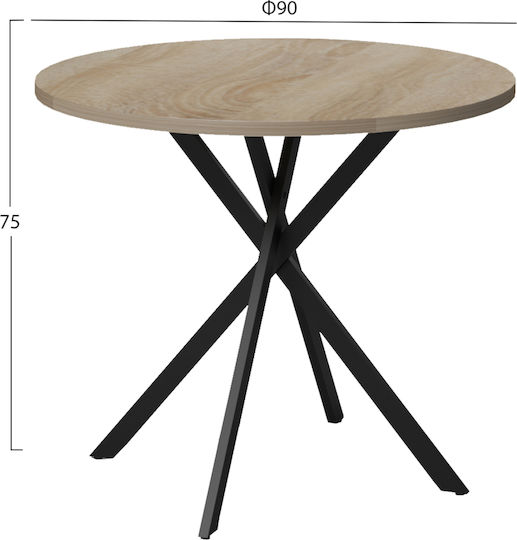 Ariza Στρογγυλό Τραπεζαρίας Sonama-μαυρα 90x90x75εκ.