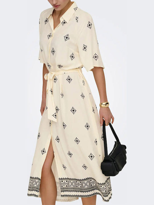 Sommer Midi Hemdkleid Creme