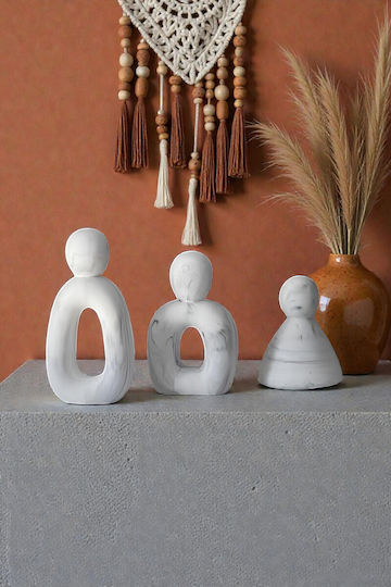 Stewehome Set 3 Bucăți Decoruri Abstracte Familiale Figuri Beton Negru Alb Model Marmorat Minimalist Alb 8x6x12 Cm