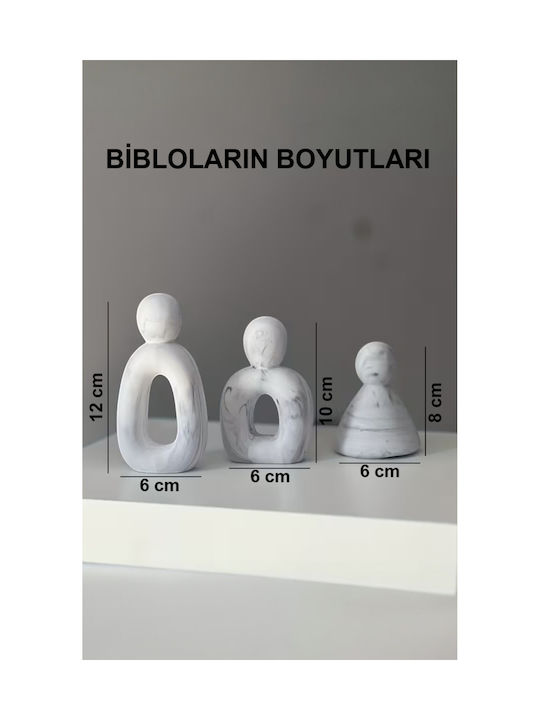 Stewehome Set Of 3 Abstract Family Decorative Figures Concrete Black White Marble Pattern Minimalist White 8x6x12 Cm