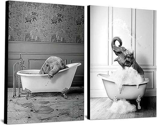 Leinwand Wandposter Ohne Rahmen 2x 60x90cm Elefant Im Badewannen-Design