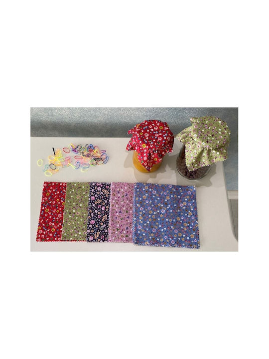 SteweHome Set of Multicolored Fabric Jar Lid Covers Floral Design Multicolored Elastic Ties Multicolored