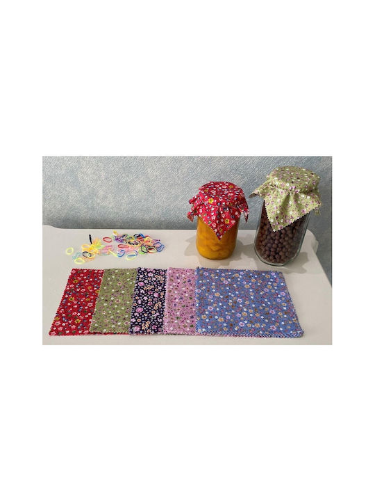 SteweHome Set of Multicolored Fabric Jar Lid Covers Floral Design Multicolored Elastic Ties Multicolored