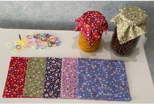 Stewehome Set de Huse din Material Multicolore pentru Capacul Borcanului Model Floral Legături Elastice Multicolore
