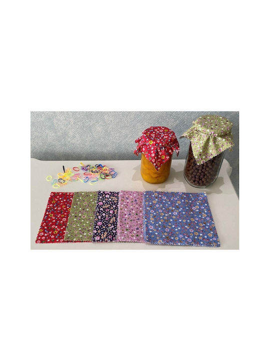 SteweHome Set of Multicolored Fabric Jar Lid Covers Floral Design Multicolored Elastic Ties Multicolored