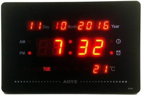 Wall Clock Sign Digital Plastic Red 24x4cm Wall Clock Sign Digital Plastic Red 24x4cm