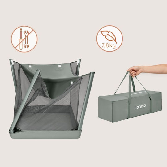Lionelo Baby Cradle with Mattress Side Opening and Wheels Green