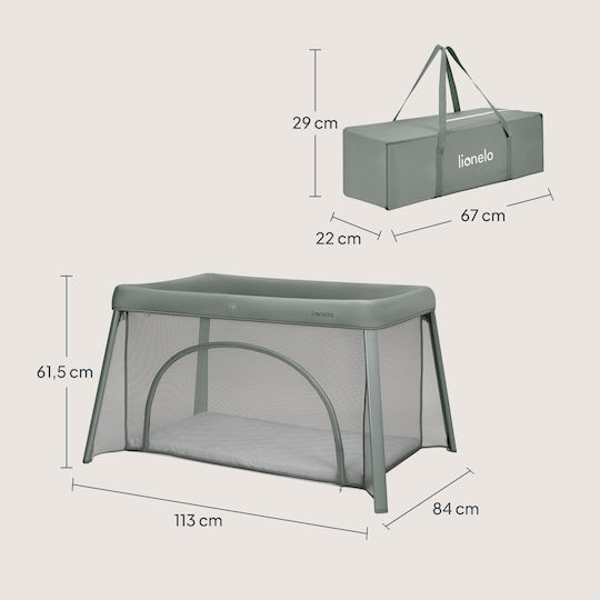 Lionelo Baby Cradle with Mattress Side Opening and Wheels Green