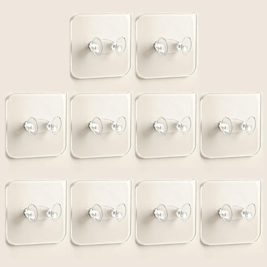 Femmit Set 10 Pieces Transparent Adhesive Wall Hooks Multipurpose Cables Plugs Sockets Bathroom Kitchen Cabinet & Home Organization No Drilling 6x6cm