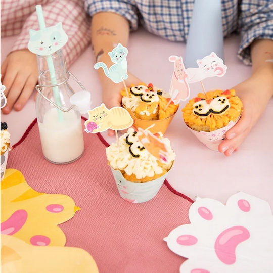 Topper Decorațiune Brioșe Cupcakes Pisici Colorate Pisici Ziua De Naștere 6 Bucăți
