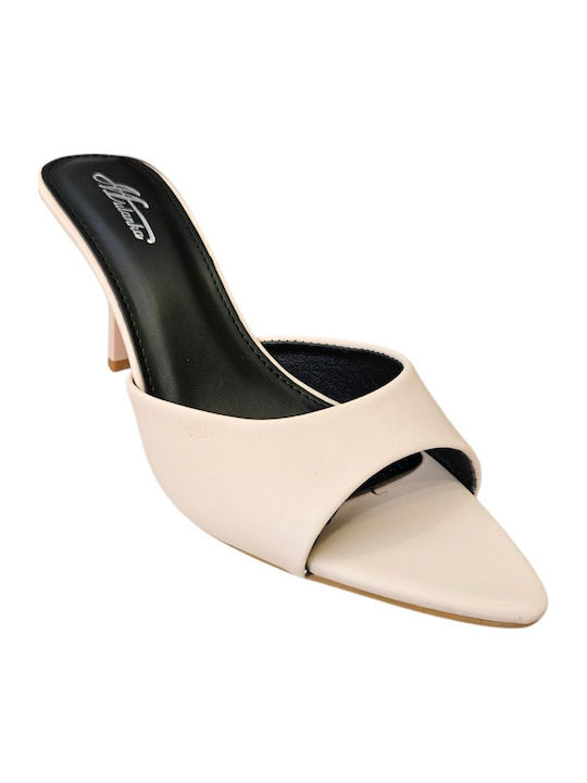 Mules With Thin High Heel In Beige Colour