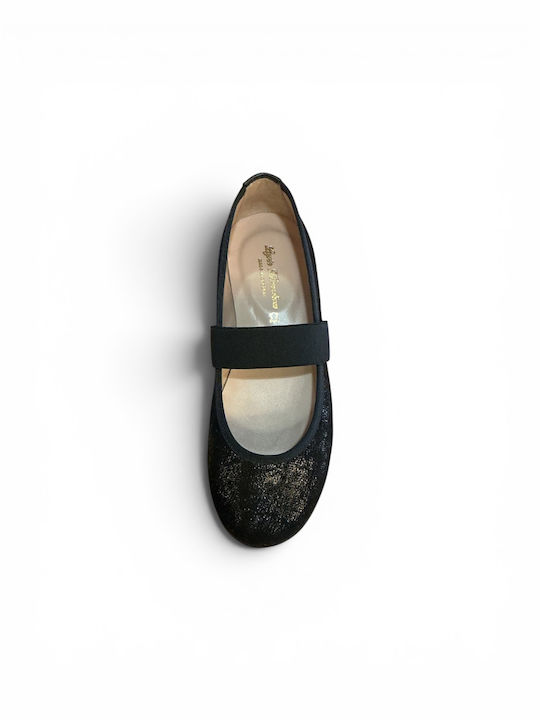 Kids Ballerinas With Hoop & Loop Closure Black Leather