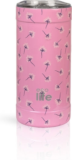 Ecolife Thermos Bottle Stainless Steel / Aluminum / Plastic BPA Free 500ml Pink Dandelion with Straw