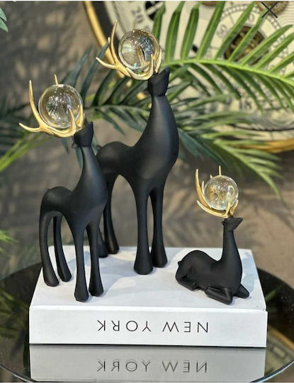 Stewehome Set of 3 Decorative Items Crystal Spheres Deer Gold Antlers Black 30x15x30 Cm