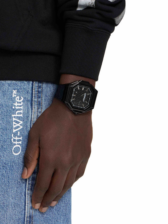 Off White Herrenuhr Batterie mit Schwarz Gummi Armband