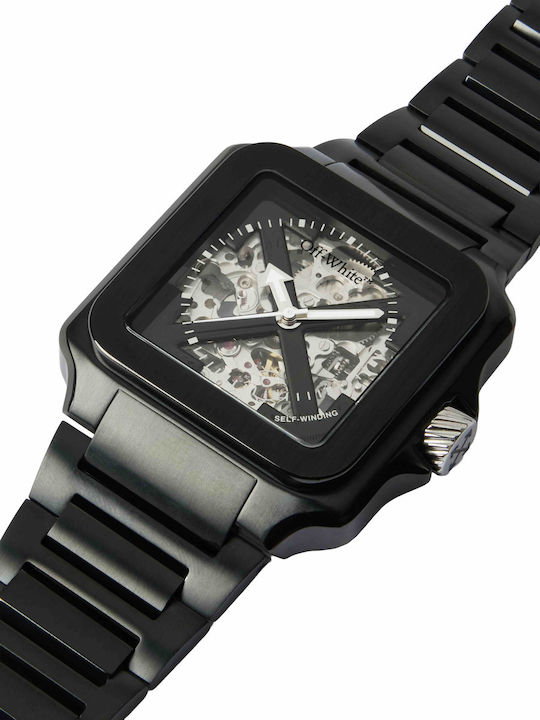 Off White Herrenuhr Batterie mit Transparentem Metall-Armband