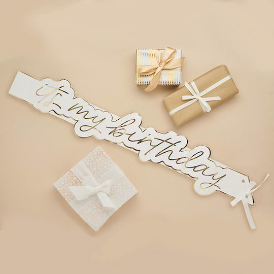 Ribbon "It's My Birthday" Paper Gold Letters & Gold Outline