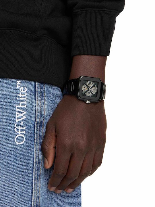 Off White Herrenuhr Batterie mit Transparentem Metall-Armband