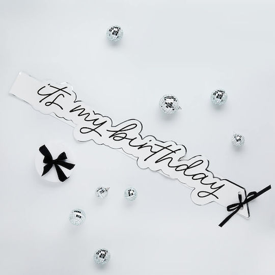 Κορδέλα "it's My Birthday" Χάρτινη Μαύρα Γράμματα & Ασημί Περίγραμμα