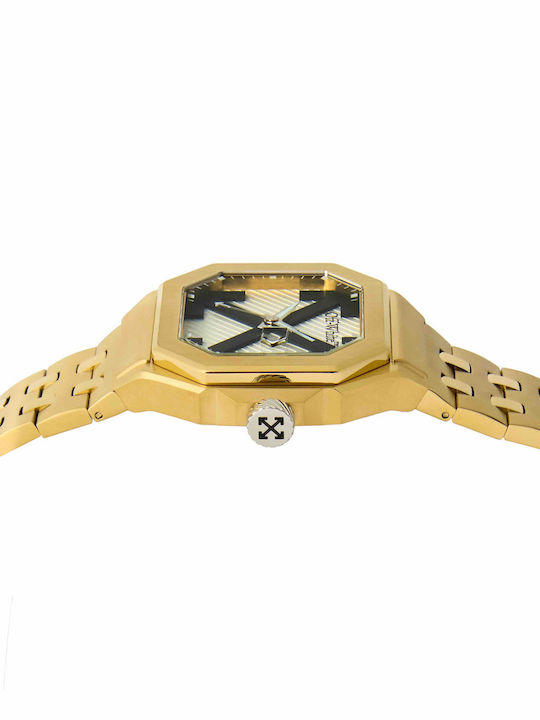 Off White Herrenuhr Batterie mit Metall-Armband