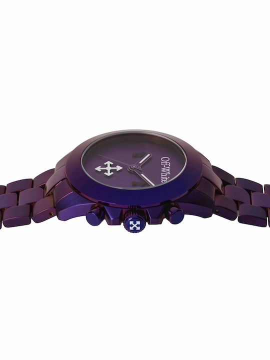 Off White Herrenuhr Batterie mit Weißem Metall-Armband