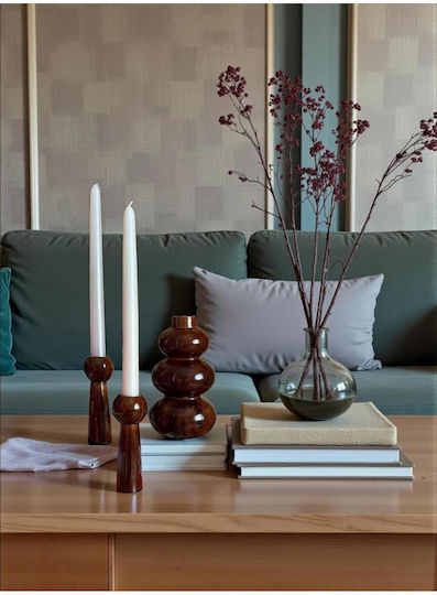 Stewehome Set 3 Bucăți Obiecte Decorative Modern Vază Balon 2 Sfeșnice Beton Maro
