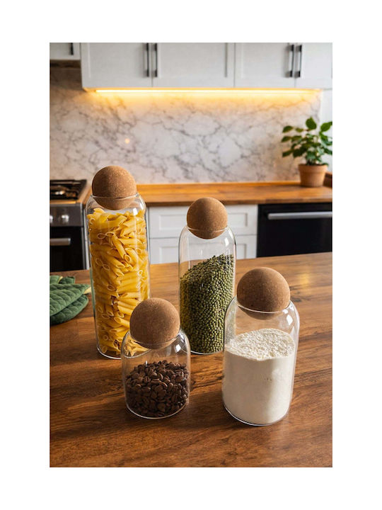 SteweHome Set of 4 Jars for Sugar Pasta with Wooden Transparent Cork