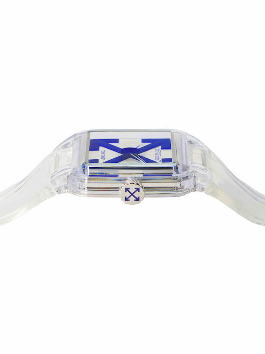 Off White Herrenuhr Mit Batterie Und Weißem Lederriemen