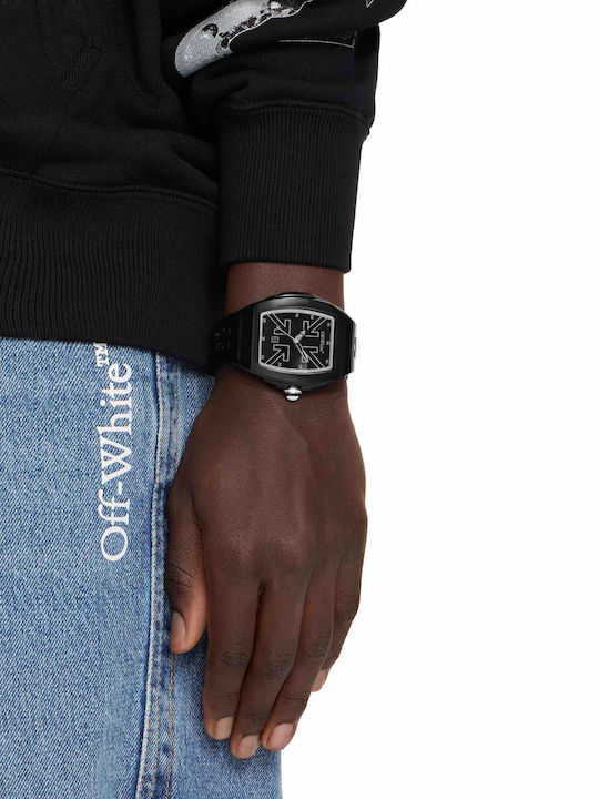 Off White Herrenuhr Batterie mit Schwarz Gummi Armband