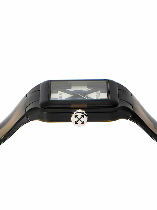 Off White Herrenuhr Batterie mit Braunes Gummiarmband