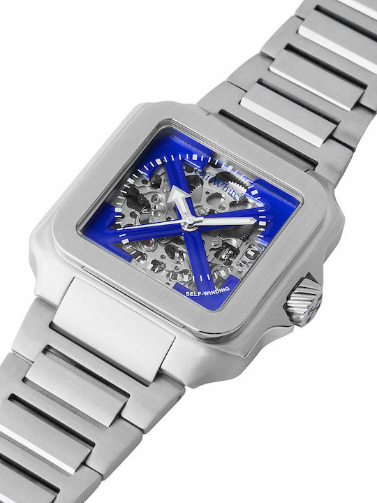 Off White Herrenuhr Batterie mit Silber Metall-Armband