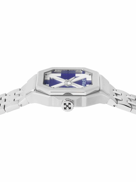 Off White Herrenuhr Batterie mit Silber Metall-Armband
