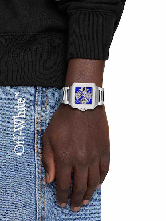 Off White Herrenuhr Batterie mit Silber Metall-Armband
