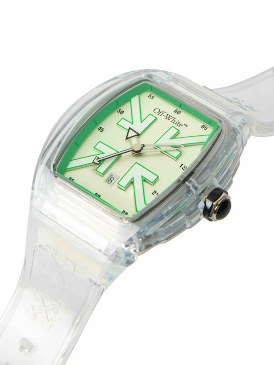 Off White Herrenuhr Batterie mit Weißem Gummiarmband