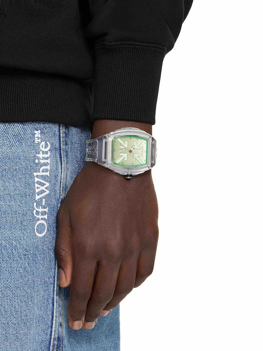 Off White Herrenuhr Batterie mit Weißem Gummiarmband