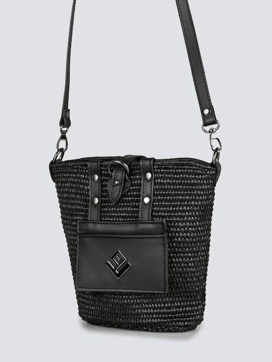 Ψάθινη Damenhandtasche Crossbody / Schulter Schwarz