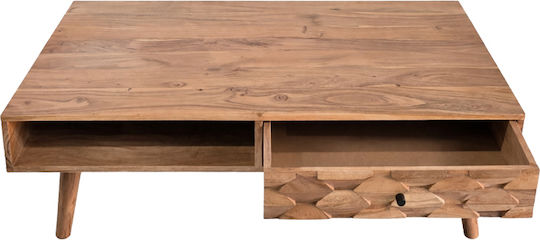 Rectangular Central Coffee Table Kaldio Made of Solid Wood with Drawers Natural Colour W120xD60xH40cm