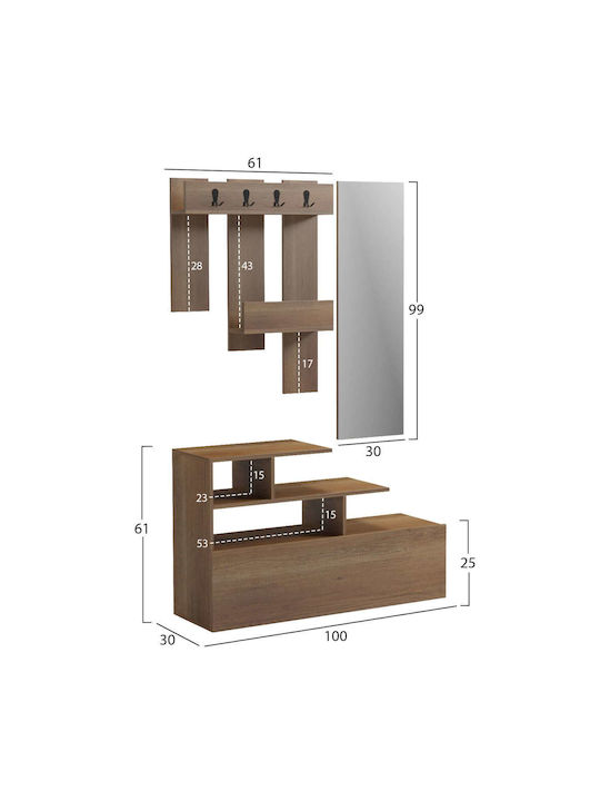Hallway Furniture with Mirror and Shoe Rack Natural 100x30x61cm