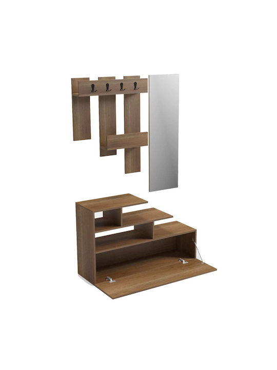 Hallway Furniture with Mirror and Shoe Rack Natural 100x30x61cm