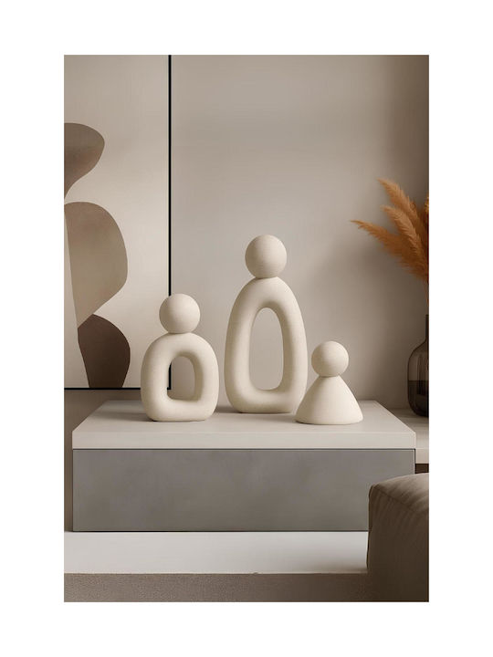 Stewehome Set Of 3 Pieces Of Abstract Family Concrete Figures Modern Minimalist Style White 8x6x12 Cm