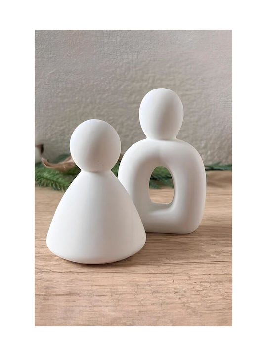 Stewehome Set Of 3 Pieces Of Abstract Family Concrete Figures Modern Minimalist Style White 8x6x12 Cm