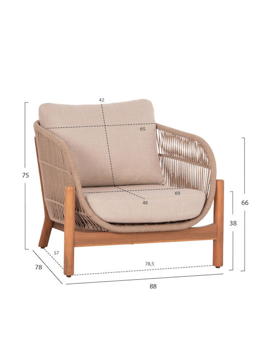 Set De Salon Exterior Lounge 3 Piese Natural Cu Perne